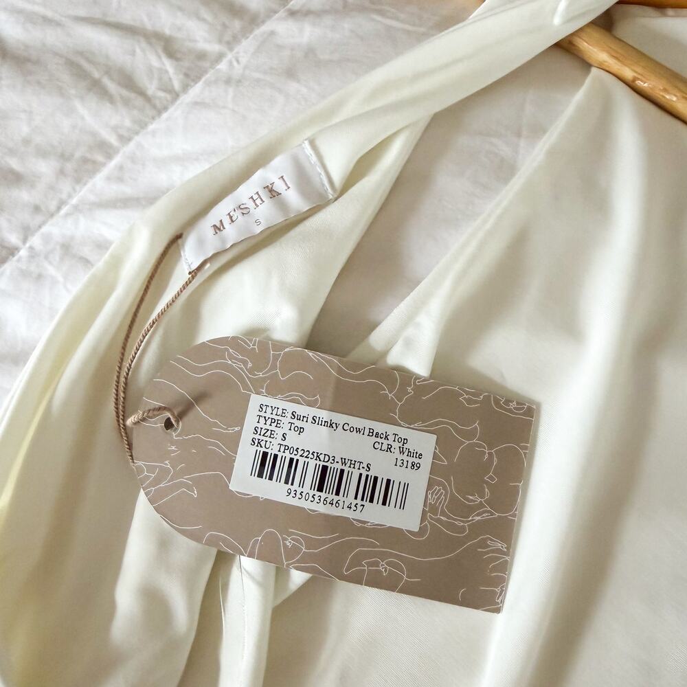 NWT Meshki Suri Slinky Cowl Back Top White Sleeveless Tank Women’s Size Small - Picture 6 of 7